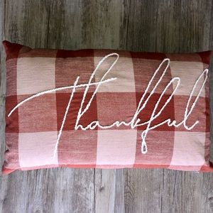 Allen & Roth Thankful Pillow Orange Plaid 12” x 20” New Embroiled